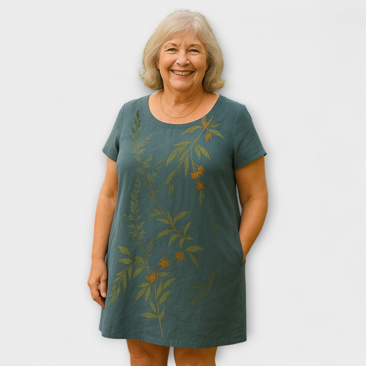 Willow - Robe d'Été Bleu Gris à Motif Feuilles