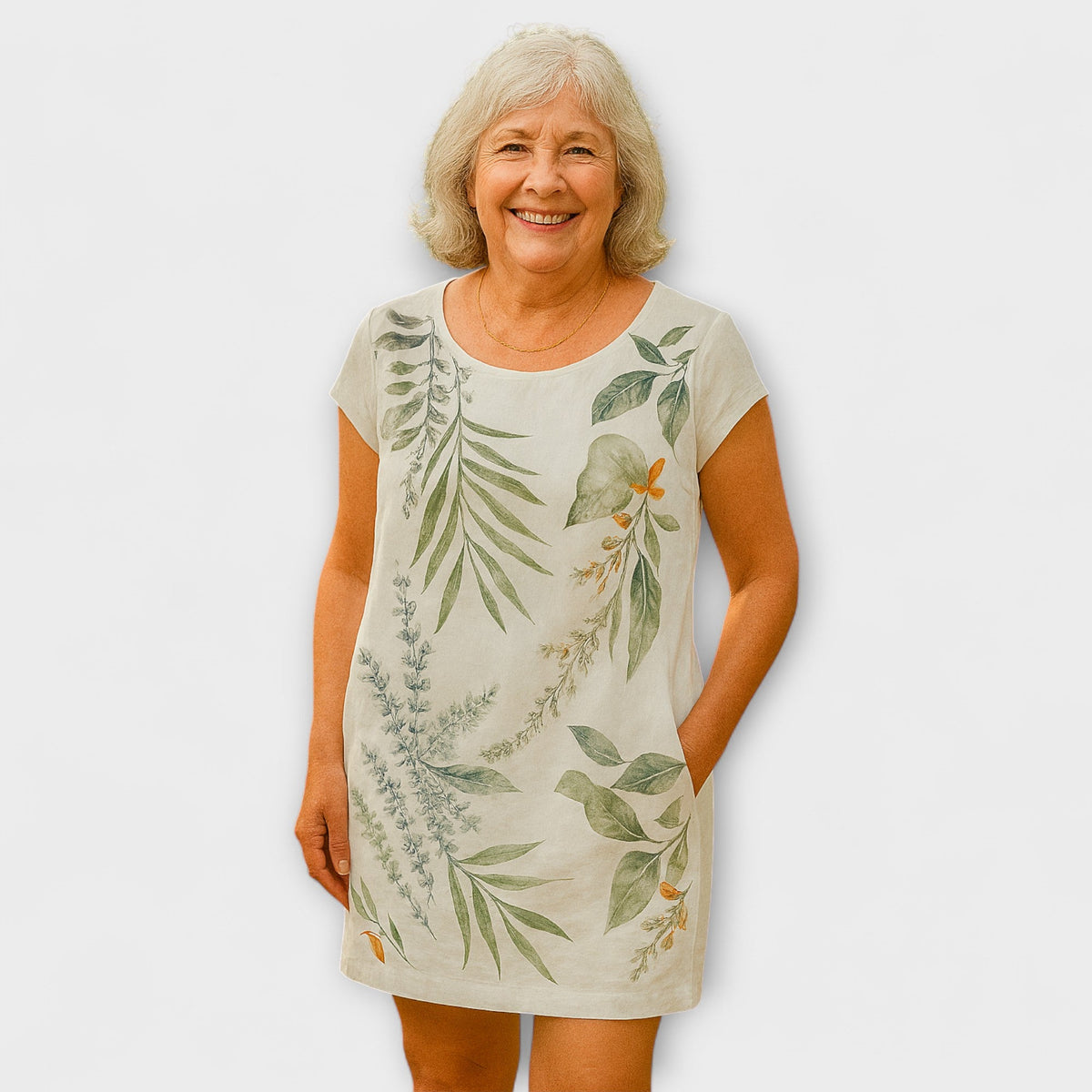 Willow - Robe d'Été Bleu Gris à Motif Feuilles