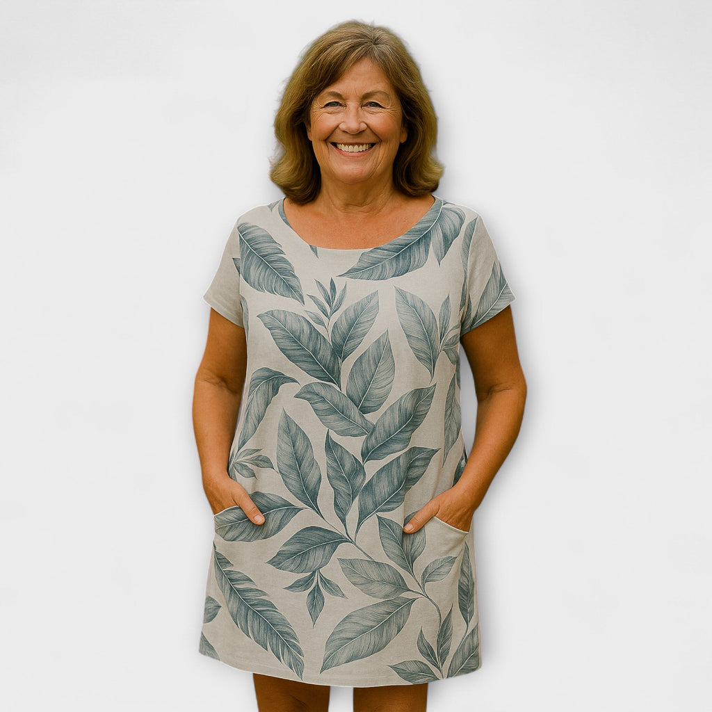 Willow - Robe d'Été Bleu Gris à Motif Feuilles