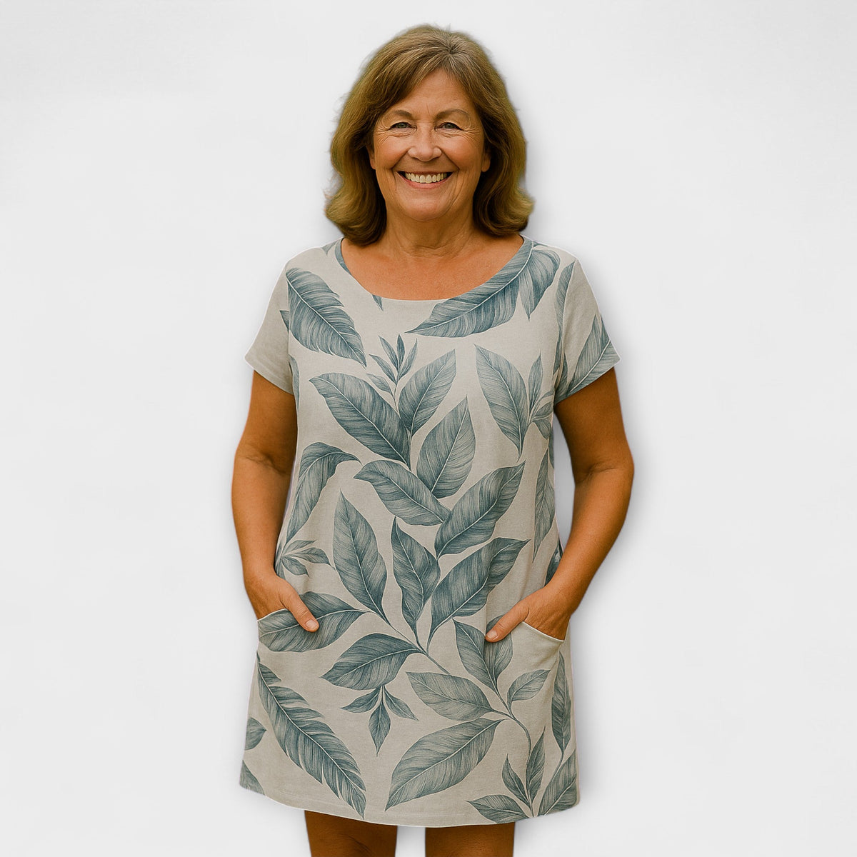 Willow - Robe d'Été Bleu Gris à Motif Feuilles