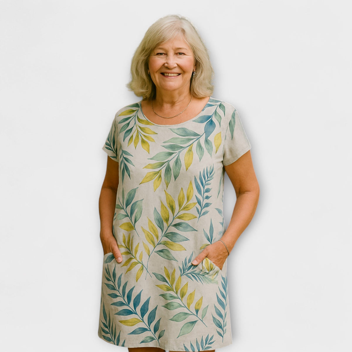 Willow - Robe d'Été Bleu Gris à Motif Feuilles