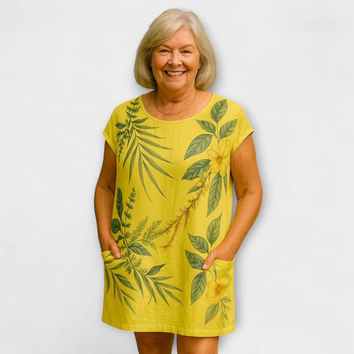 Willow - Robe d'Été Bleu Gris à Motif Feuilles