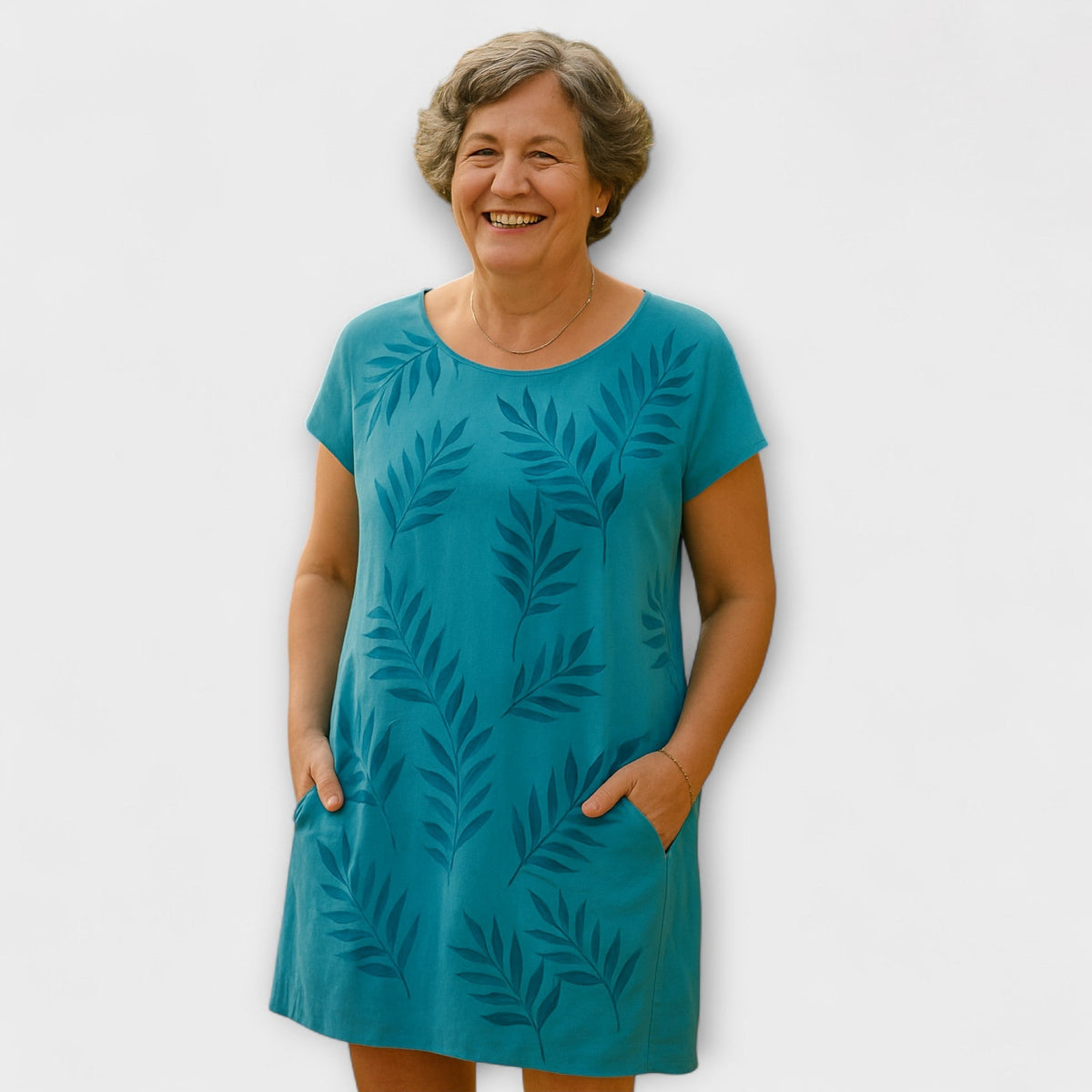 Willow - Robe d'Été Bleu Gris à Motif Feuilles