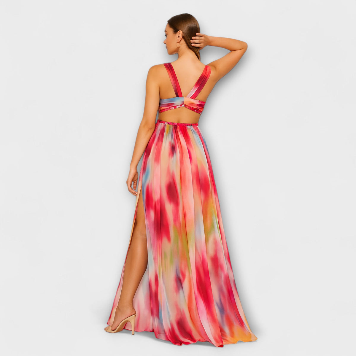 Freya - Robe Longue Colorée à Motif Aquarelle