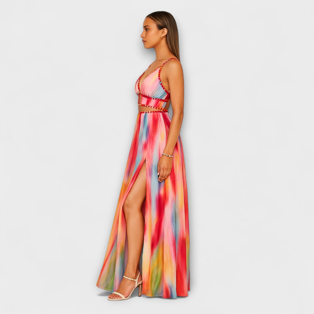 Freya - Robe Longue Colorée à Motif Aquarelle