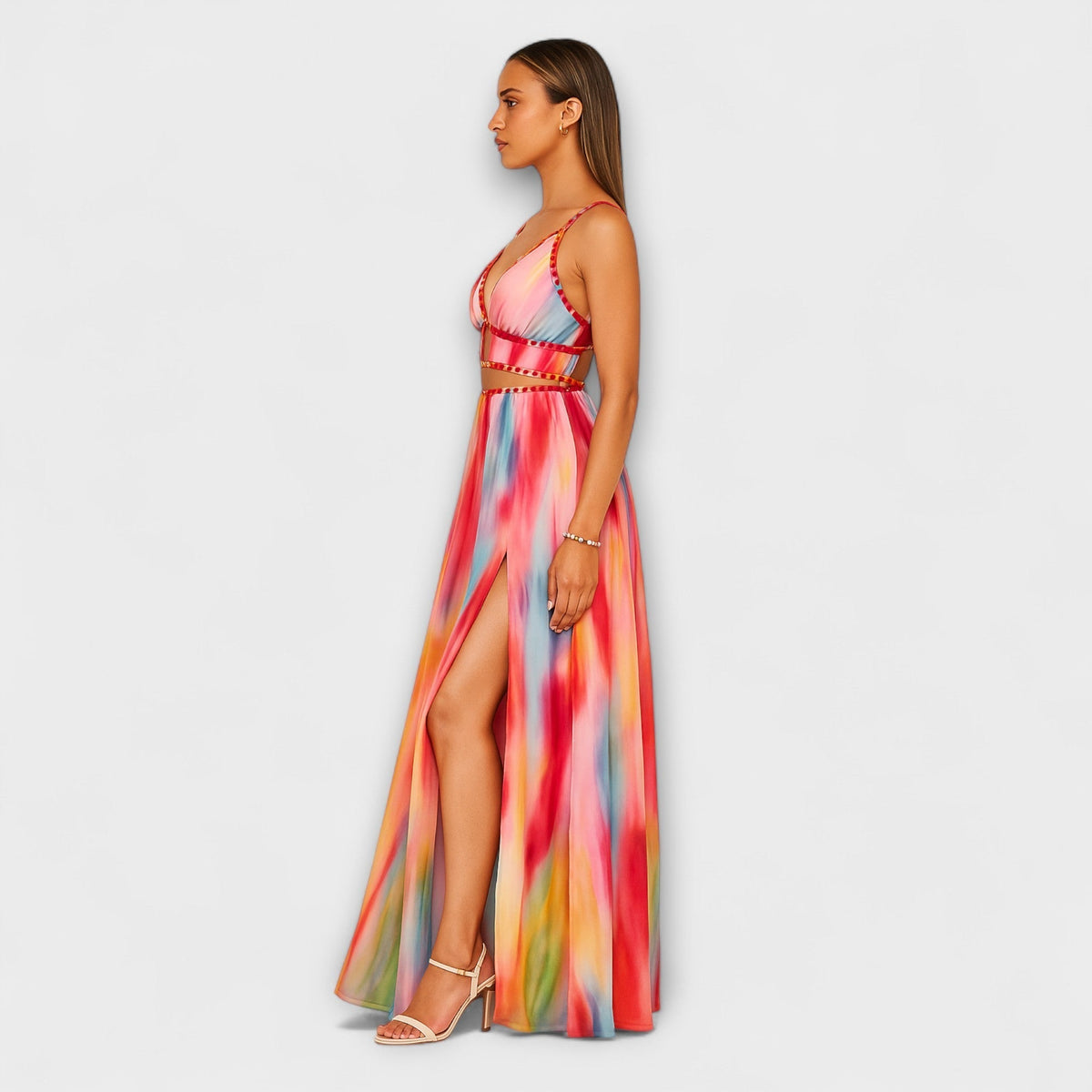 Freya - Robe Longue Colorée à Motif Aquarelle