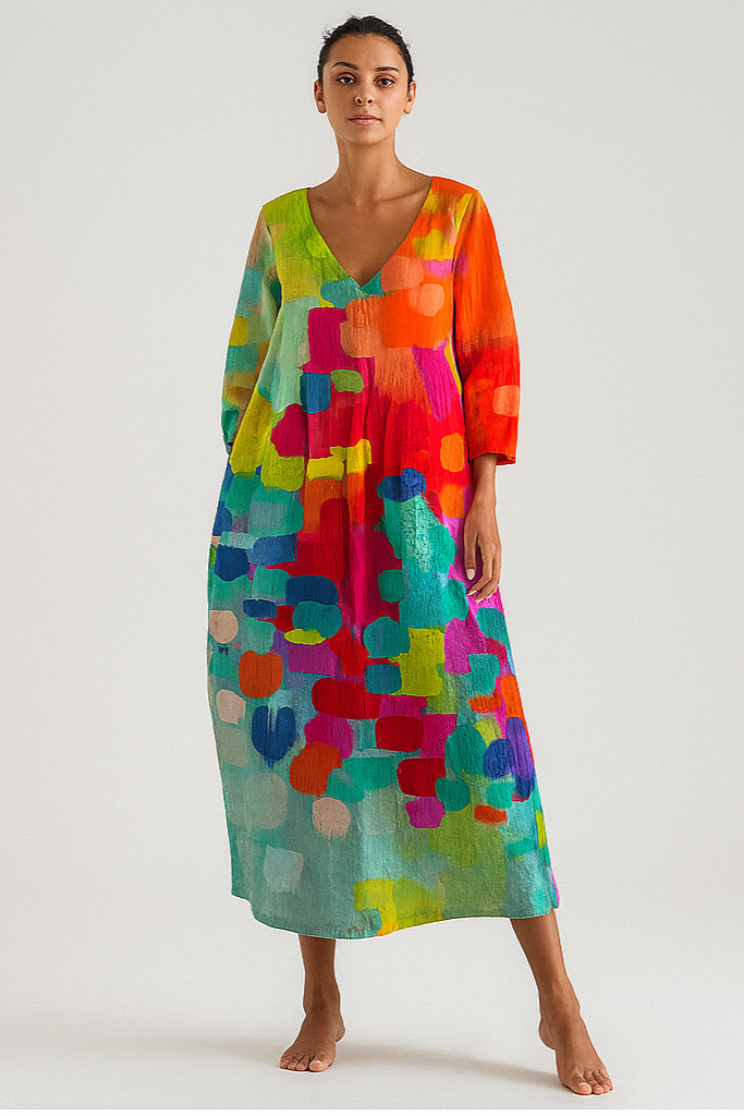 Ana - Robe Fluide Colorée à Motif Aquarelle