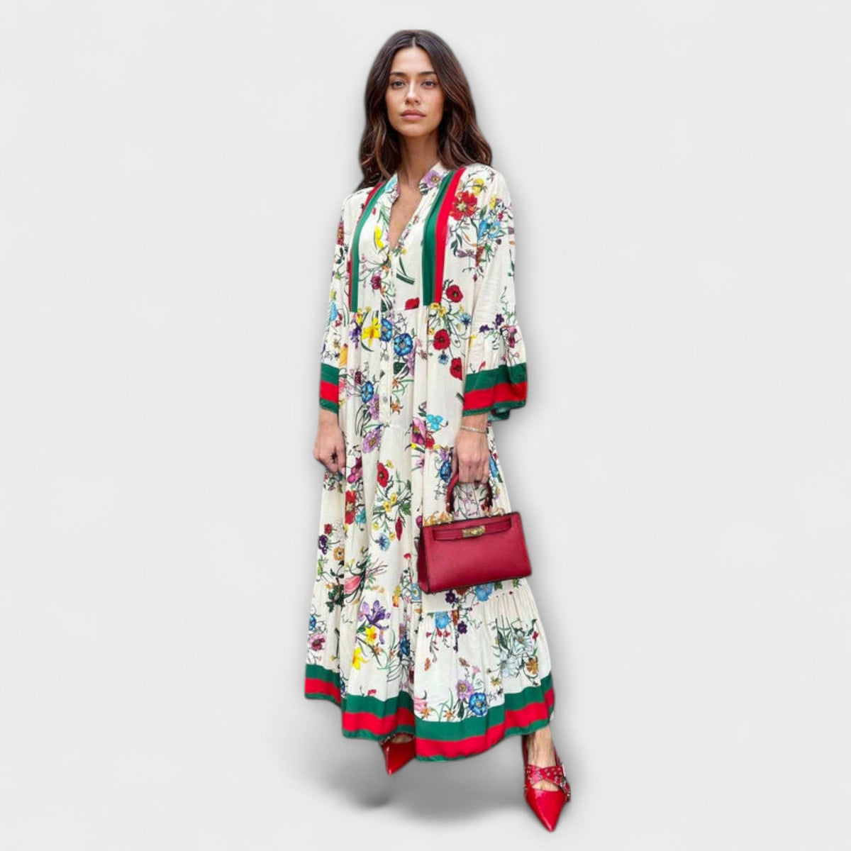 Oriana - Robe Longue Blanche à Imprimé Floral