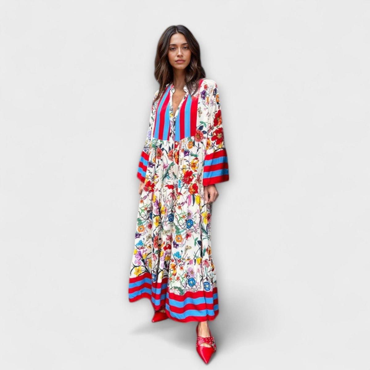 Oriana - Robe Longue Blanche à Imprimé Floral