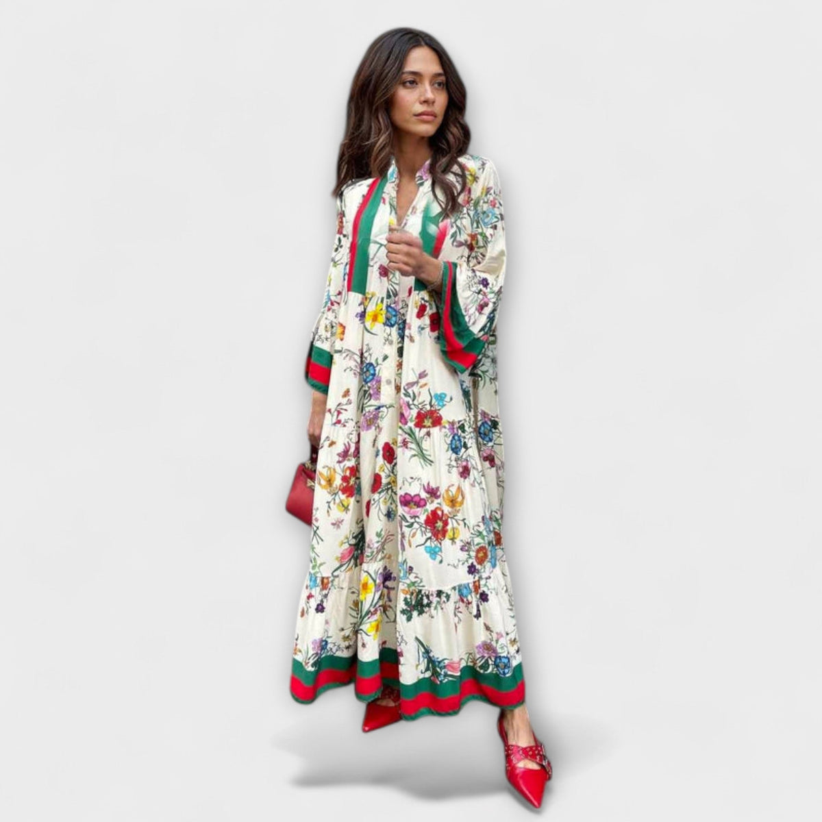 Oriana - Robe Longue Blanche à Imprimé Floral