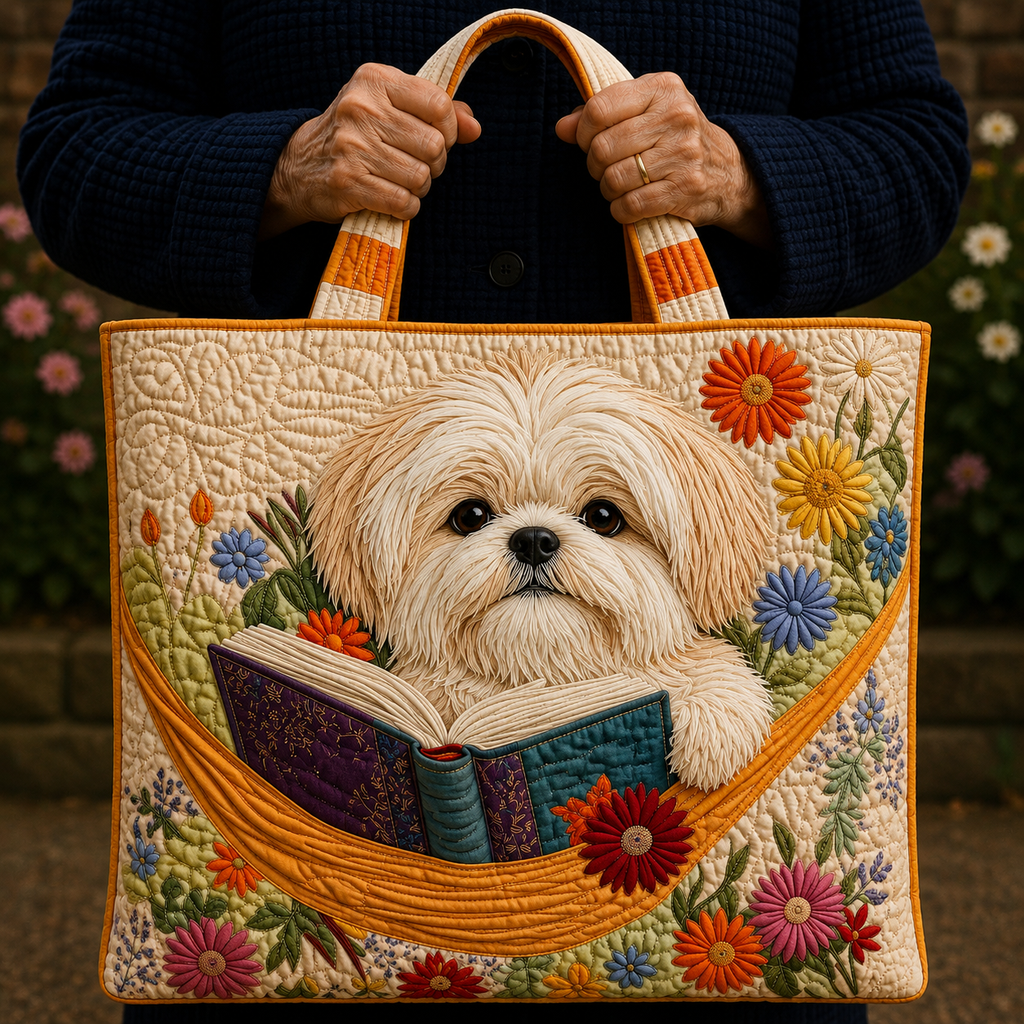 Livres et Shih Tzu | Sac matelassé