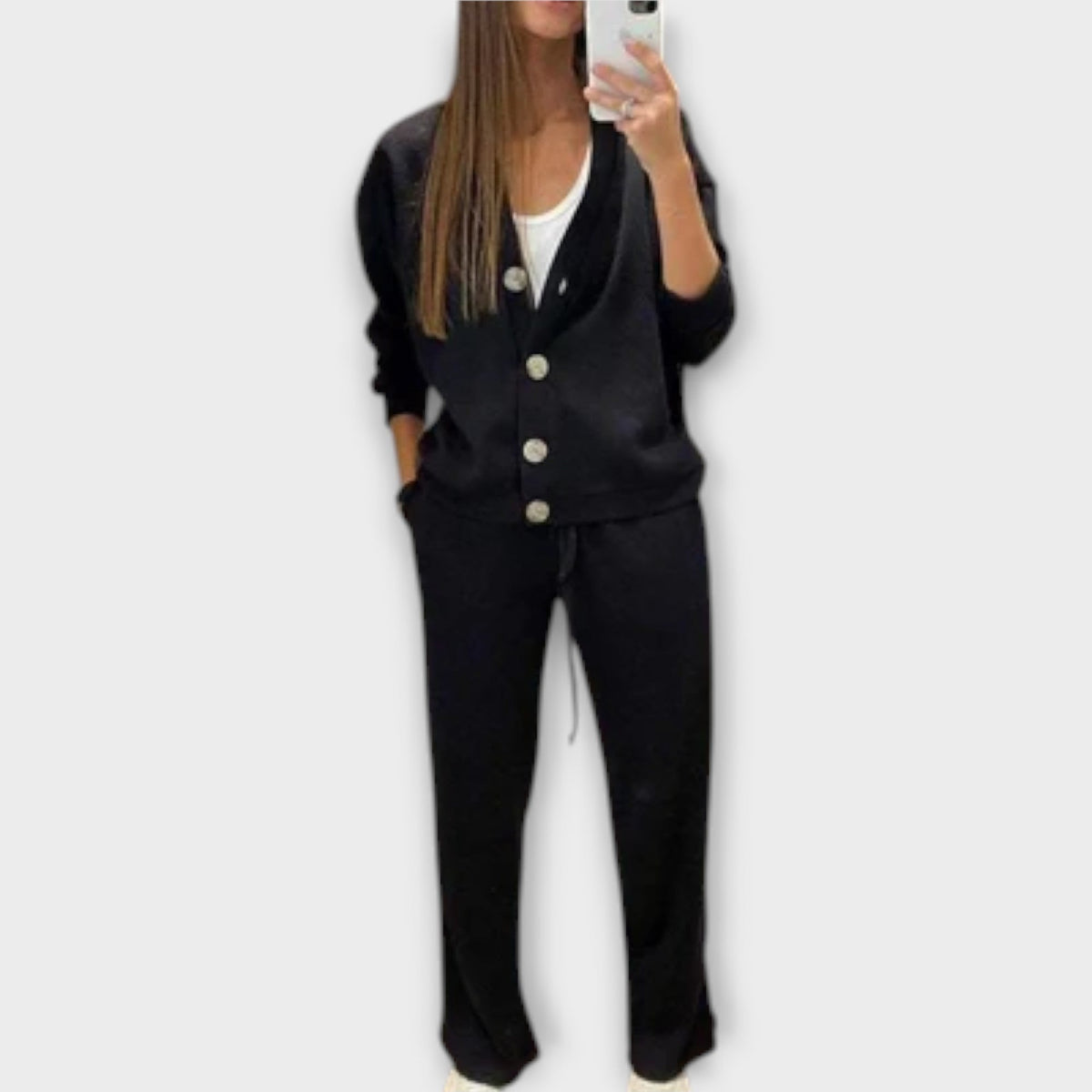 Chantal - Ensemble Noir avec Cardigan et Pantalon