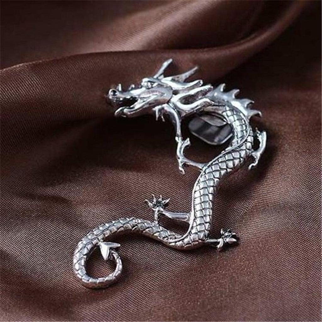 Boucles d’oreilles dragon, effet or blanc