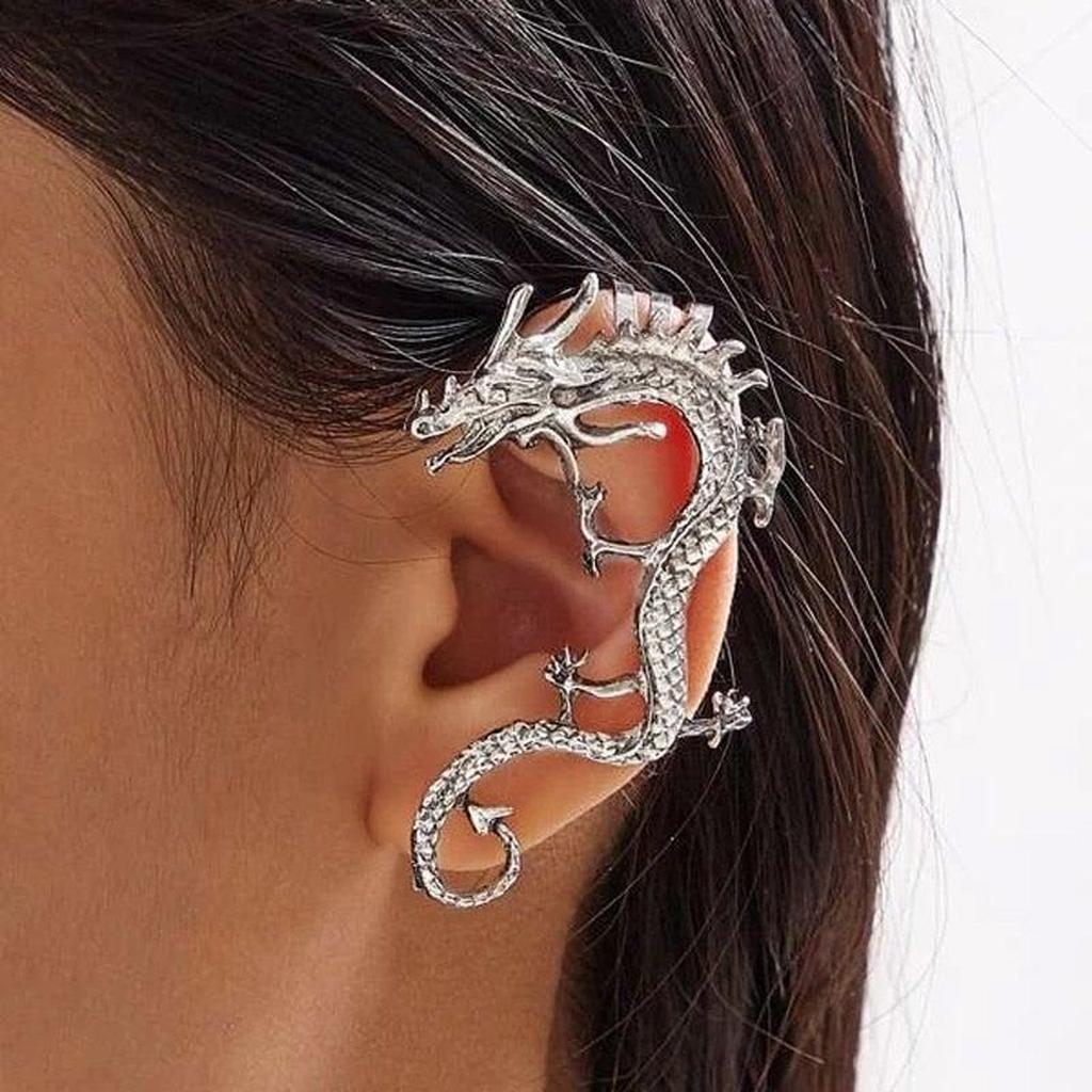 Boucles d’oreilles dragon, effet or blanc