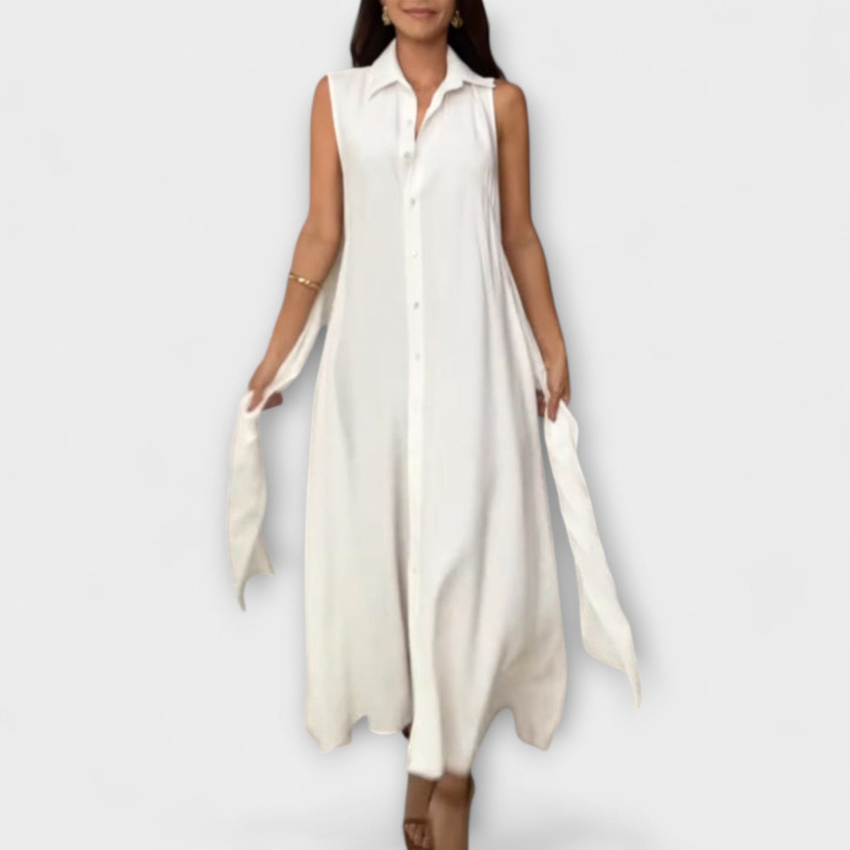 Mira - Robe Midi Bleu Foncé à Nouer