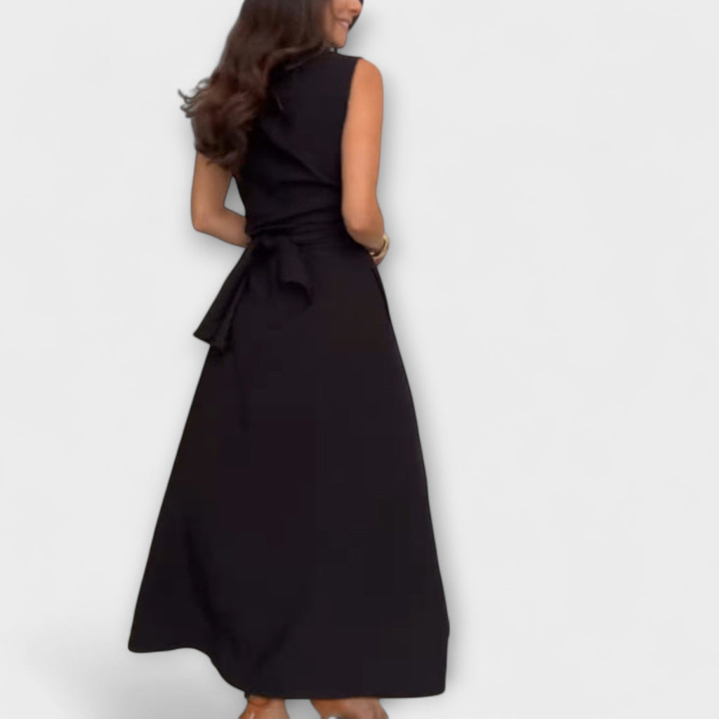 Mira - Robe Midi Bleu Foncé à Nouer