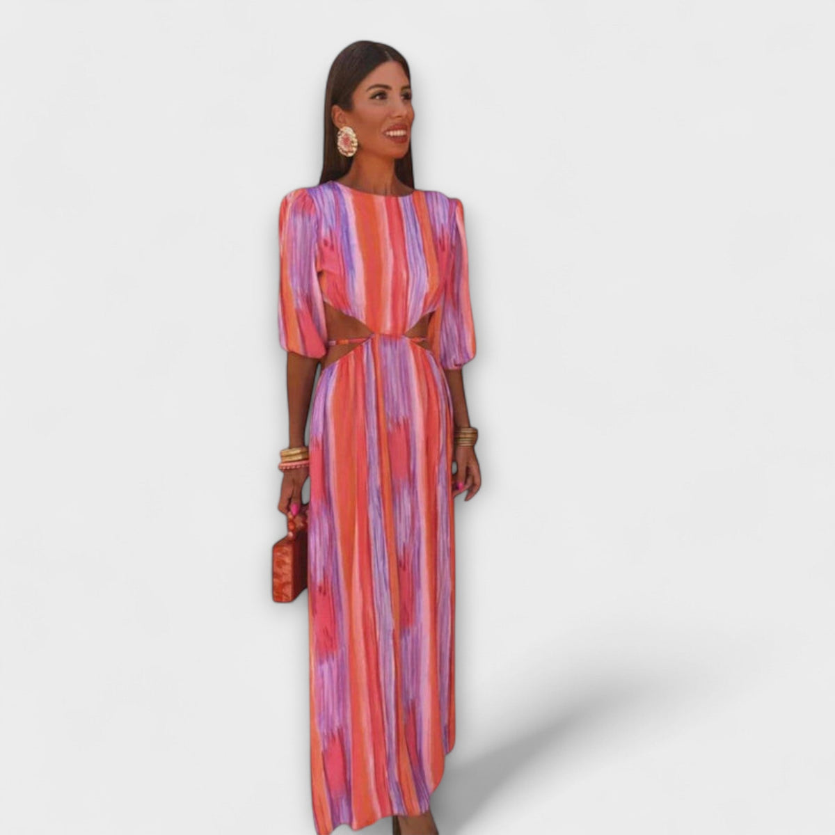 Paloma - Robe Rayée Colorée à Découpes