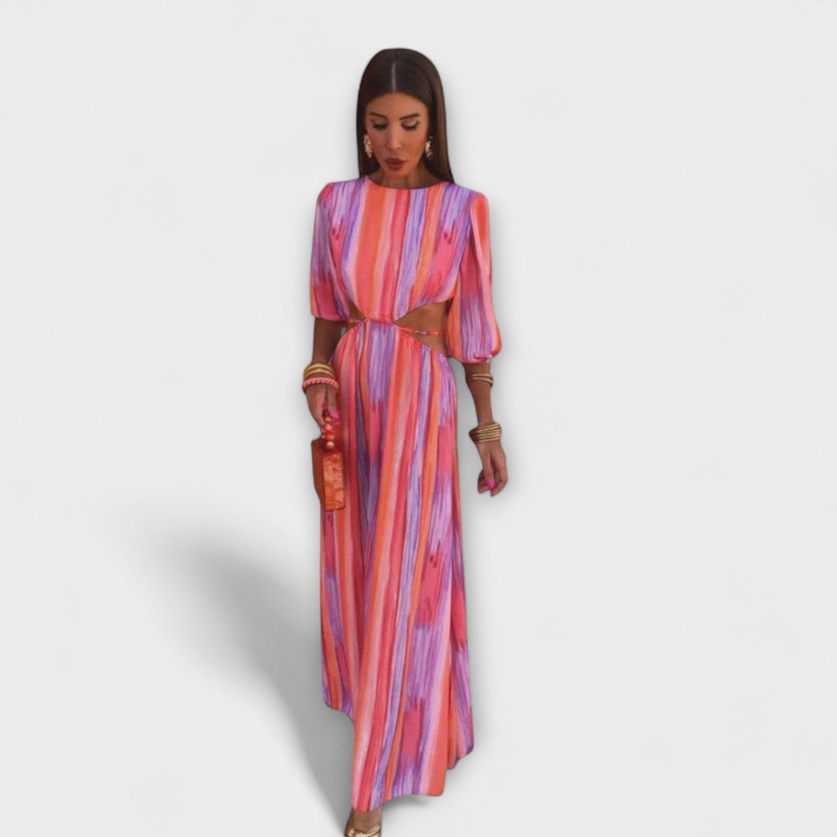 Paloma - Robe Rayée Colorée à Découpes