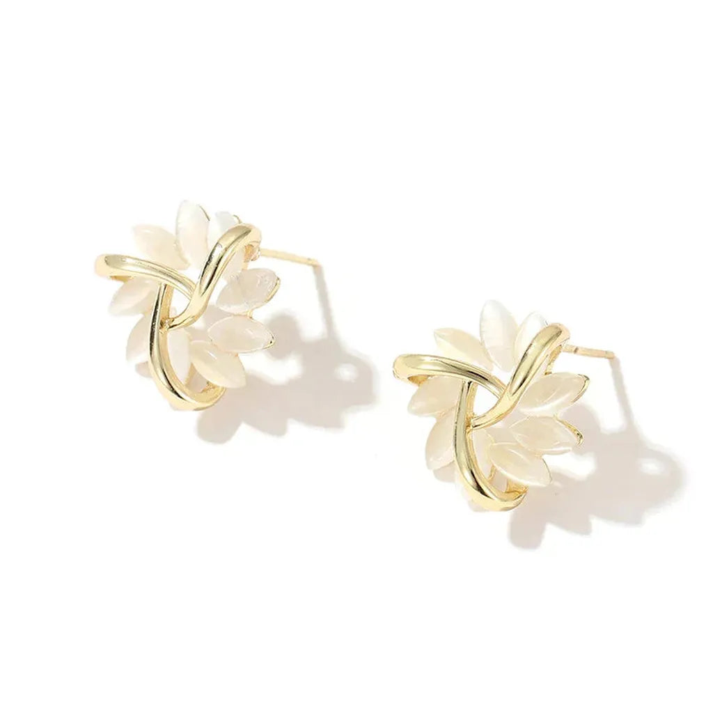 Boucles d’oreilles dorées à fleurs effet opale