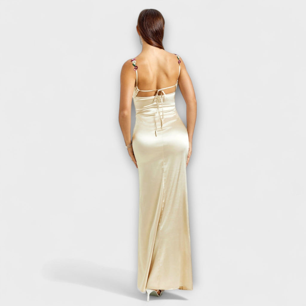 Eira - Robe en Satin Crème à Lacets Dos