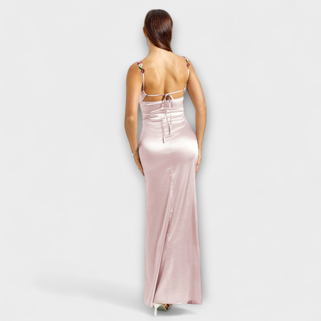 Eira - Robe en Satin Crème à Lacets Dos