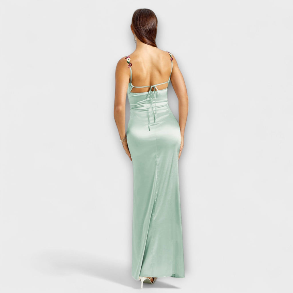 Eira - Robe en Satin Crème à Lacets Dos