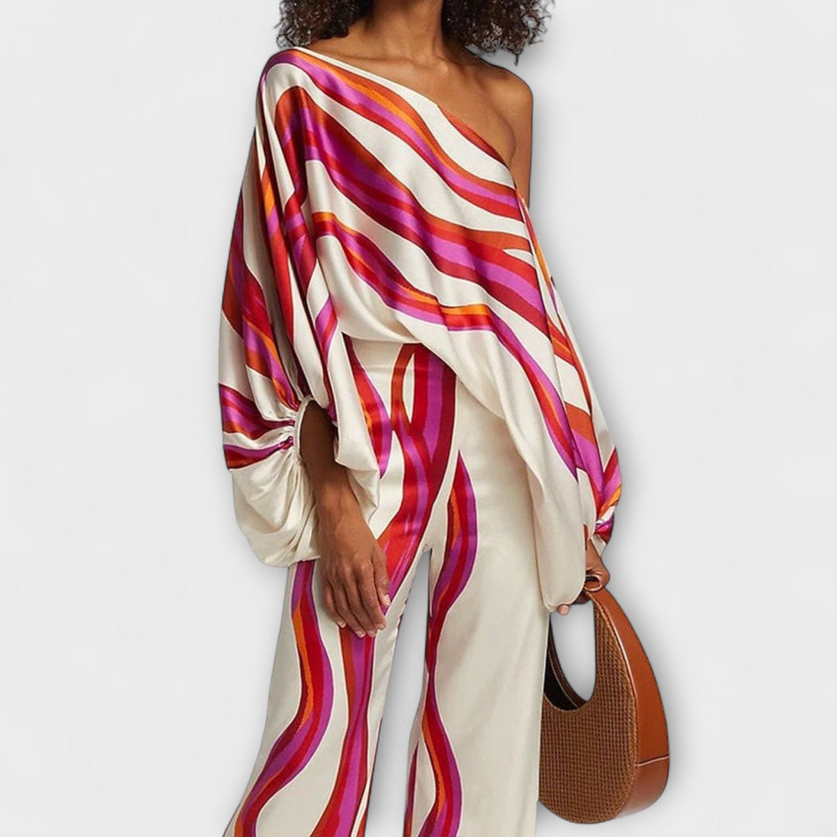 Greta - Ensemble Rouge et Blanc à Motif Vagues