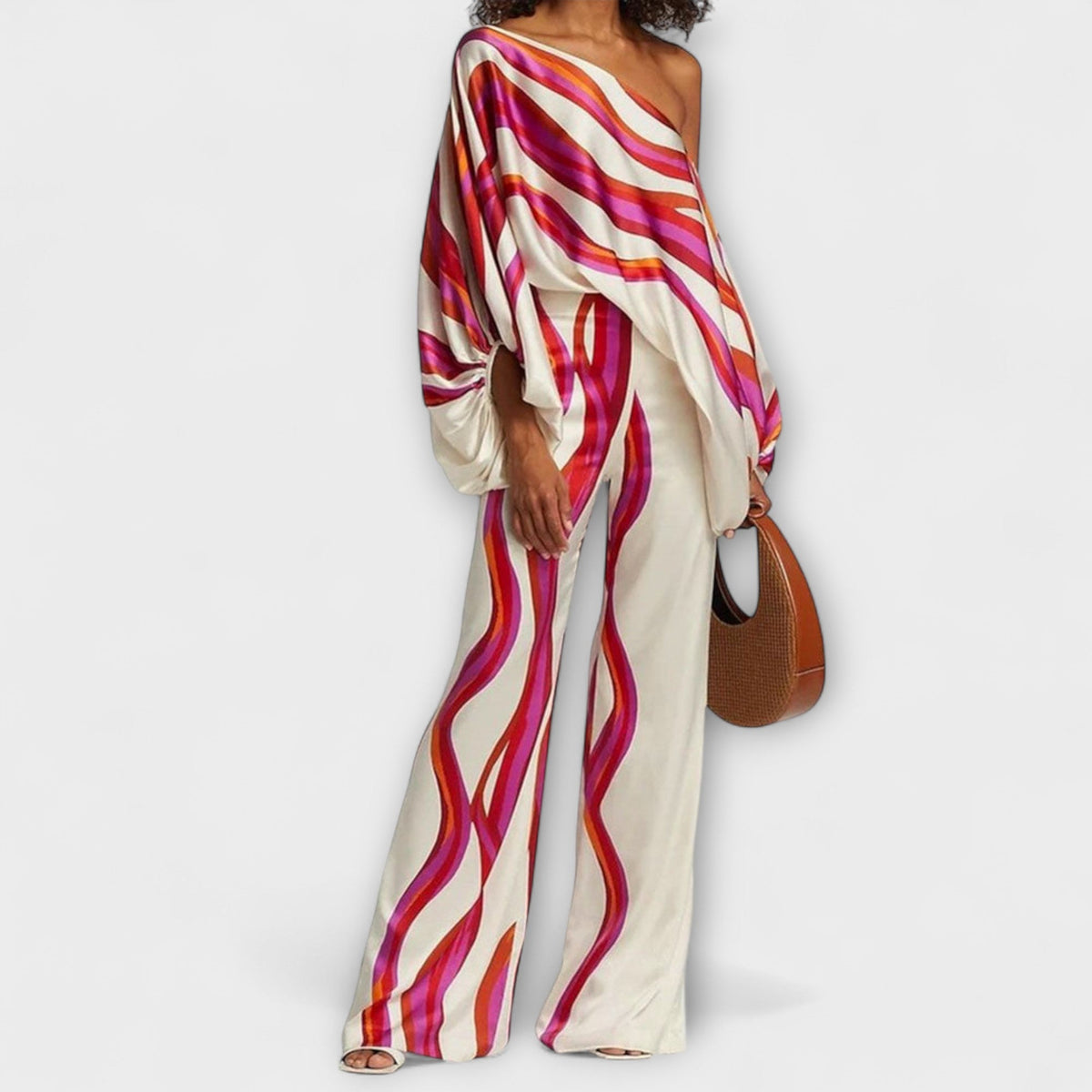 Greta - Ensemble Rouge et Blanc à Motif Vagues