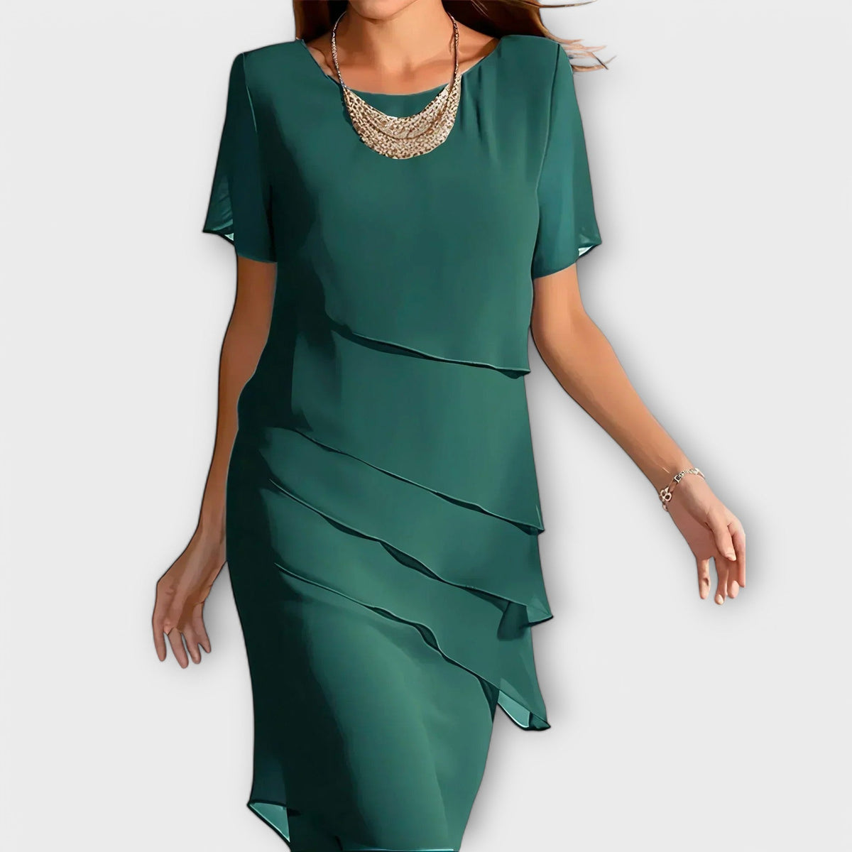 Katharina - Robe Ajustée Bleue à Ourlet Étagé