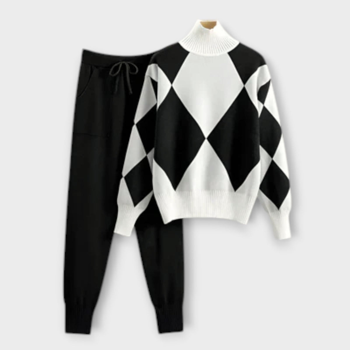 Laura - Ensemble Kaki avec Pull à Losanges