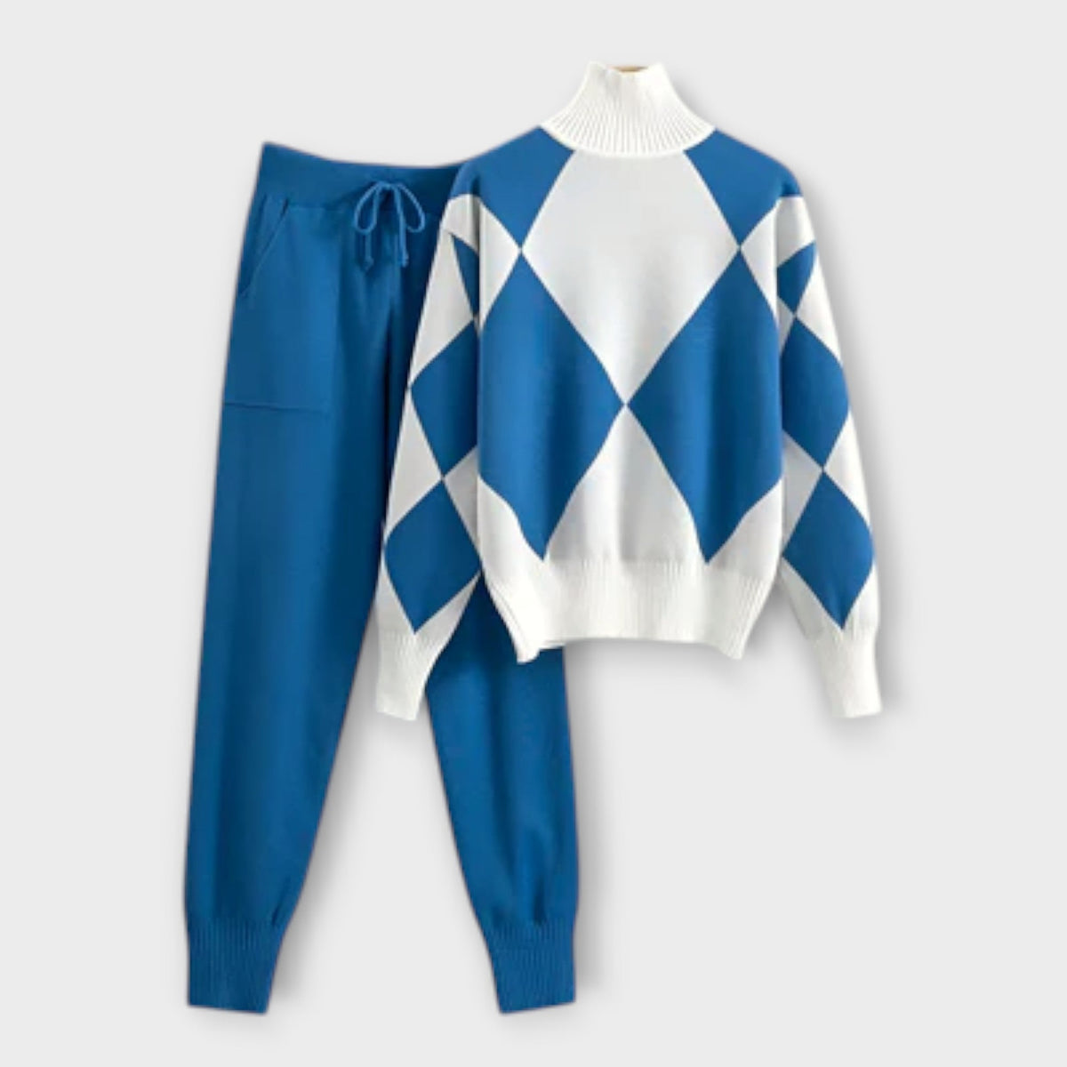 Laura - Ensemble Kaki avec Pull à Losanges