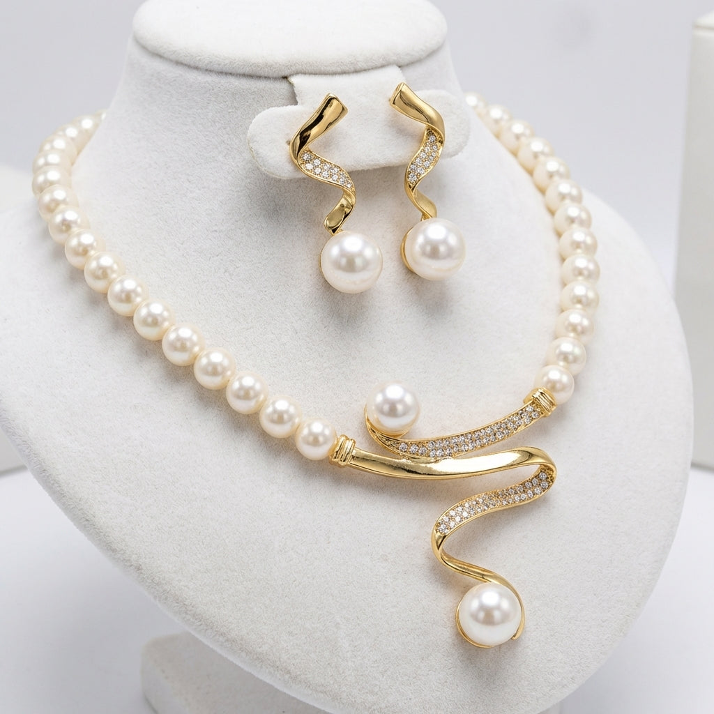 Coffret cadeau de perles naturelles — Collier et boucles d’oreilles