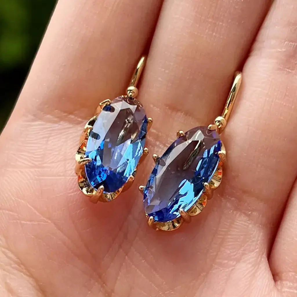 Boucles d’oreilles à fleurs bleues, dorées