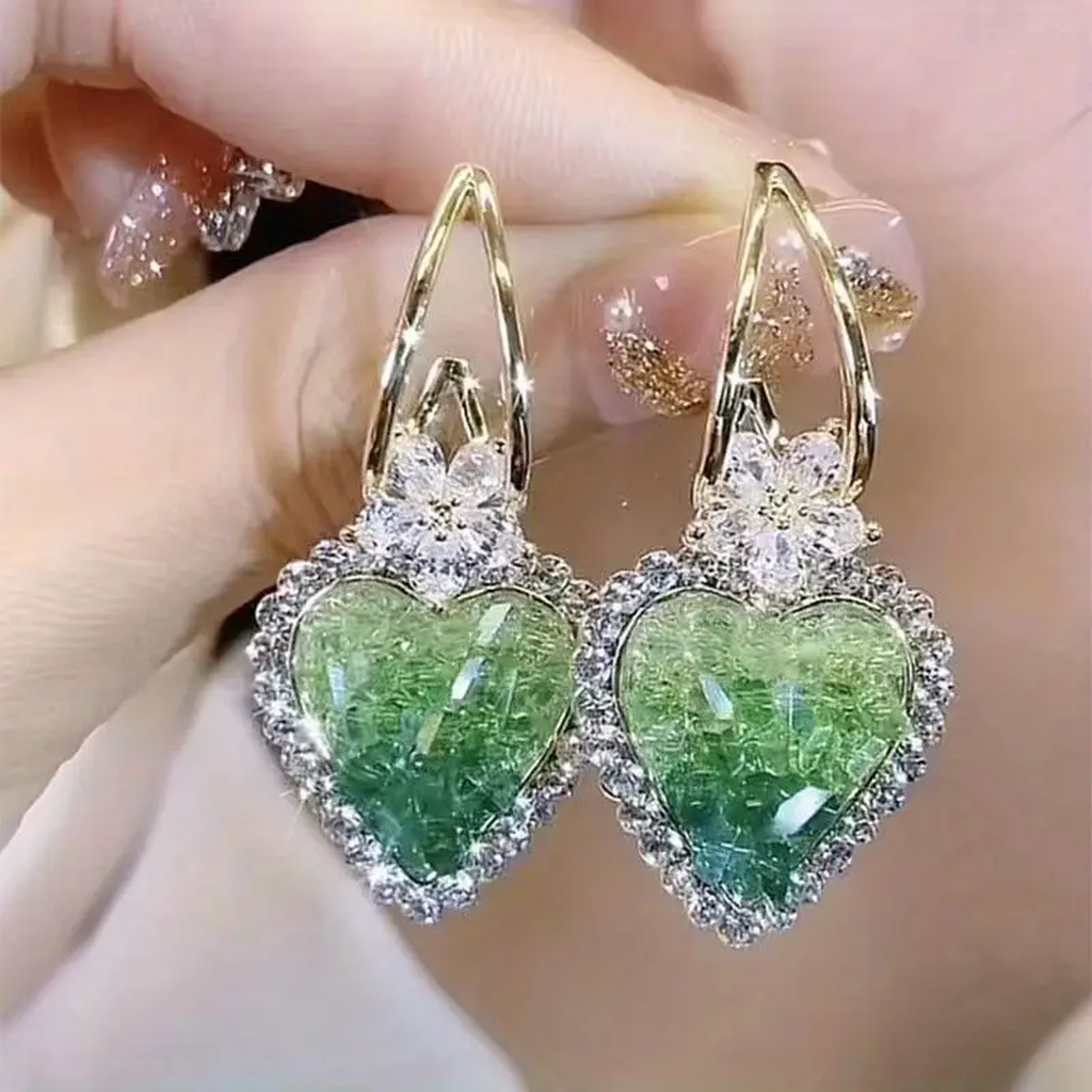 Boucles d’oreilles cœurs verts brillants