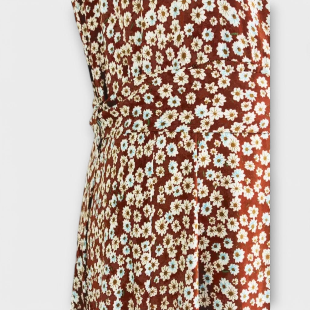 Serephina - Robe Longue Bohème Beige Imprimée