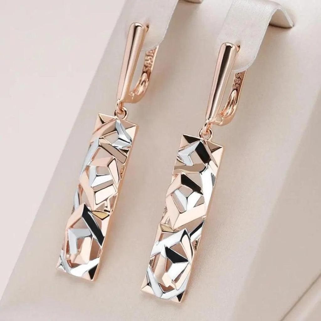 Boucles d’oreilles pendantes rectangulaires dorées et effet or blanc
