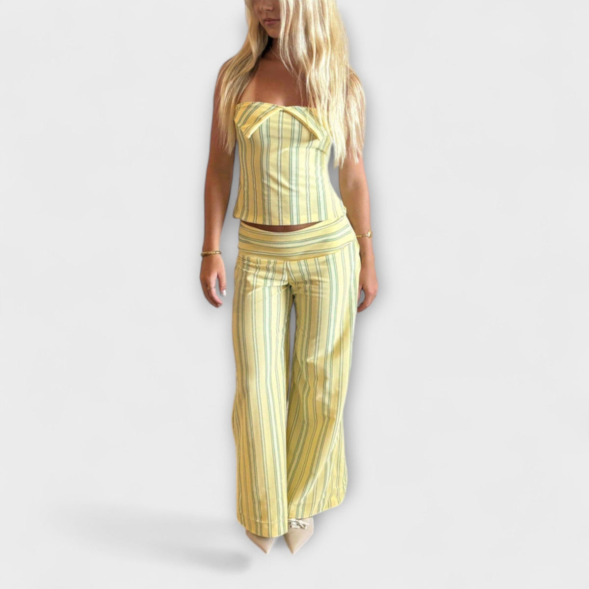 Anastasia - Ensemble Pantalon Vert Clair à Rayures