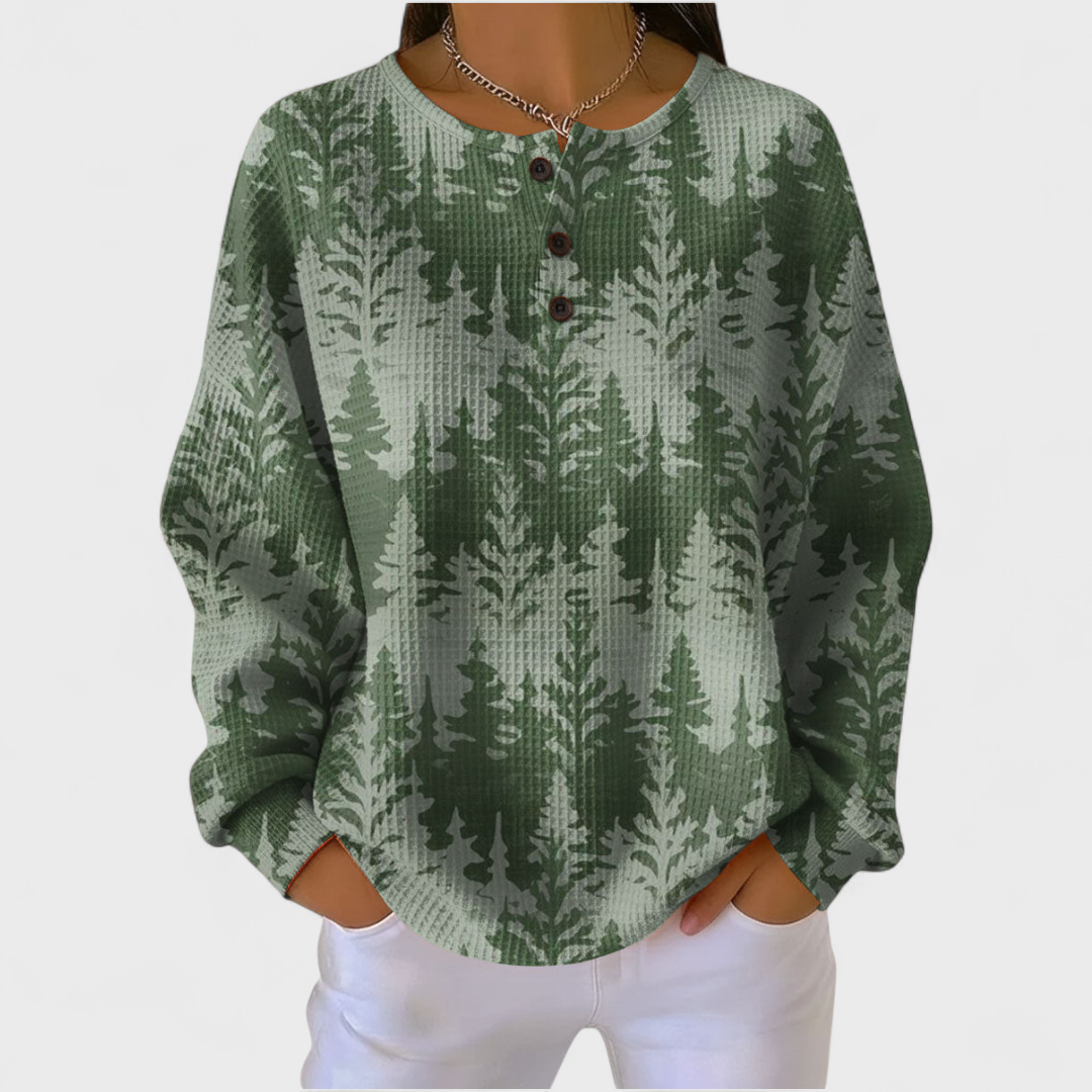 Inès - Pull Vert à Motif Sapin Classique