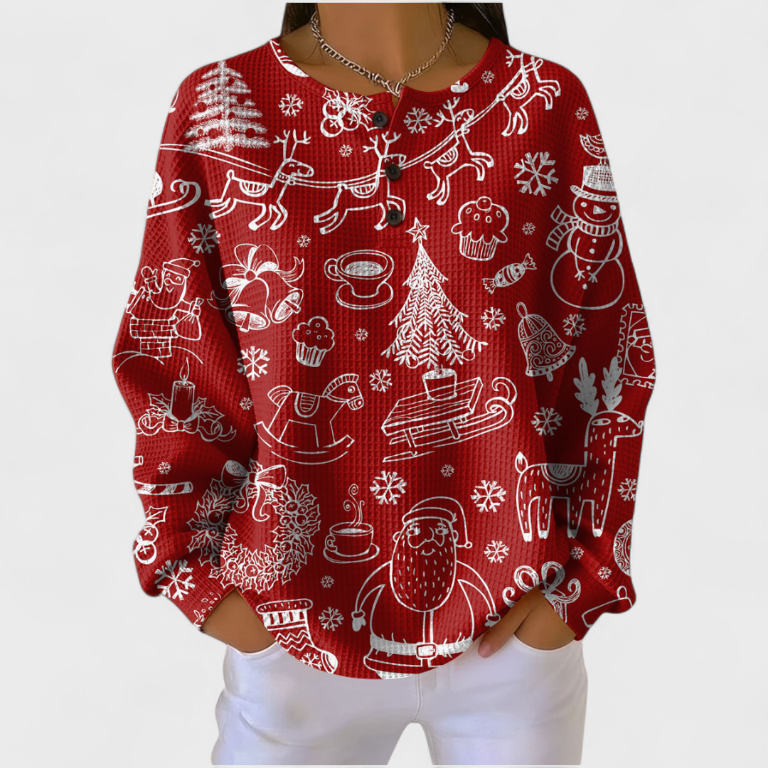 Karla - Pull Rouge à Motif Nordique de Noël