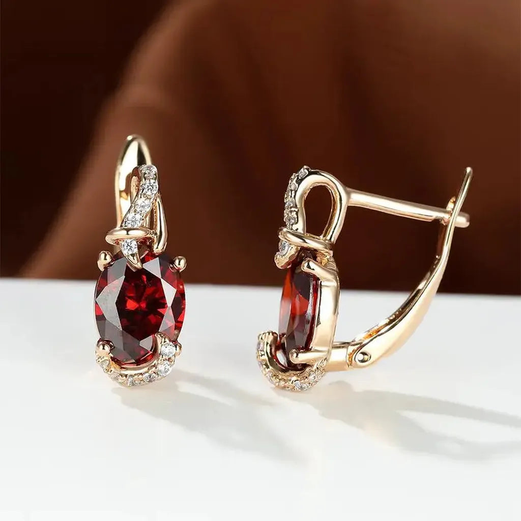 Boucles d’oreilles pendantes Crépuscule cramoisi, dorées