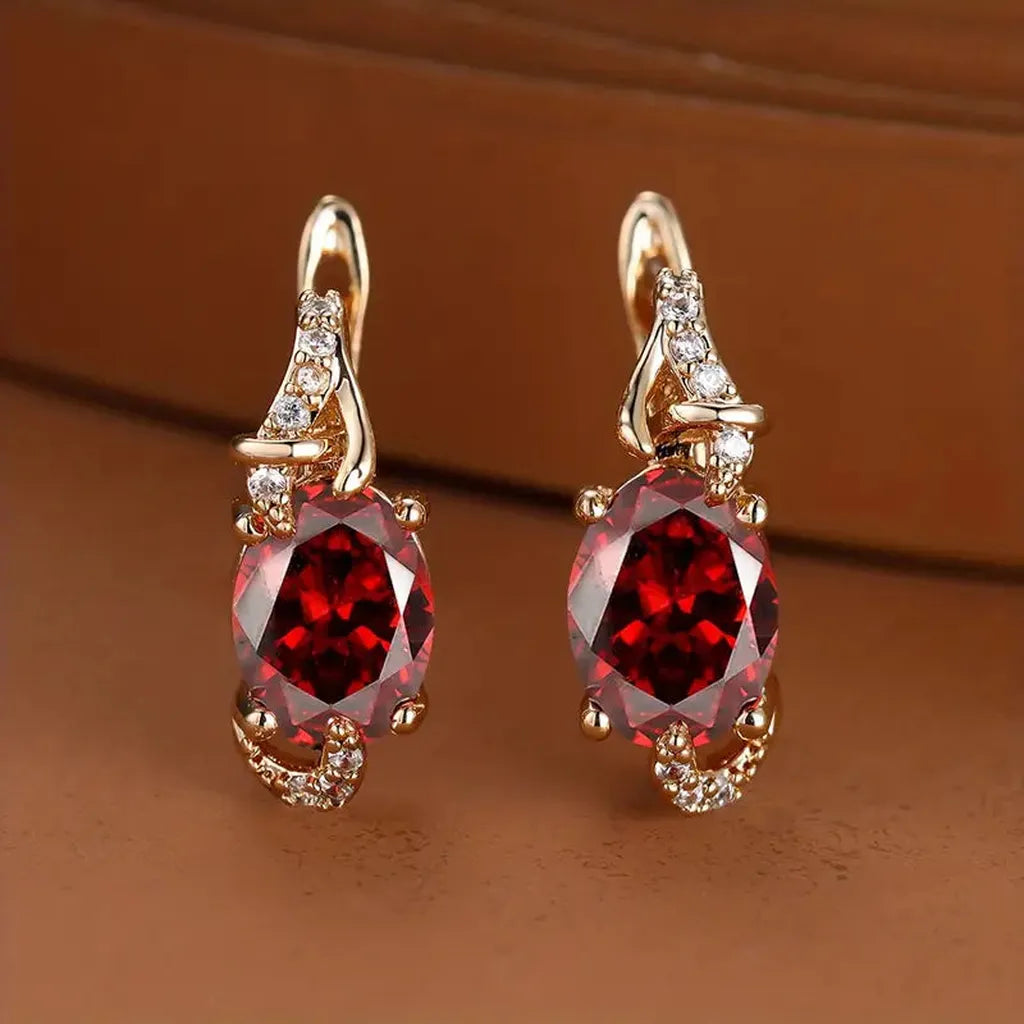 Boucles d’oreilles pendantes Crépuscule cramoisi, dorées