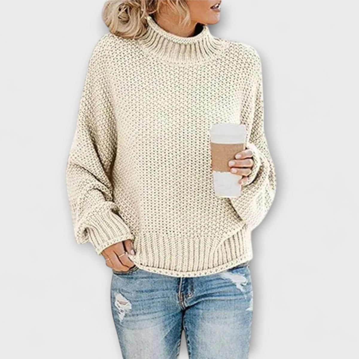 Fleur Rousse - Pull Col Roulé Épais Crème
