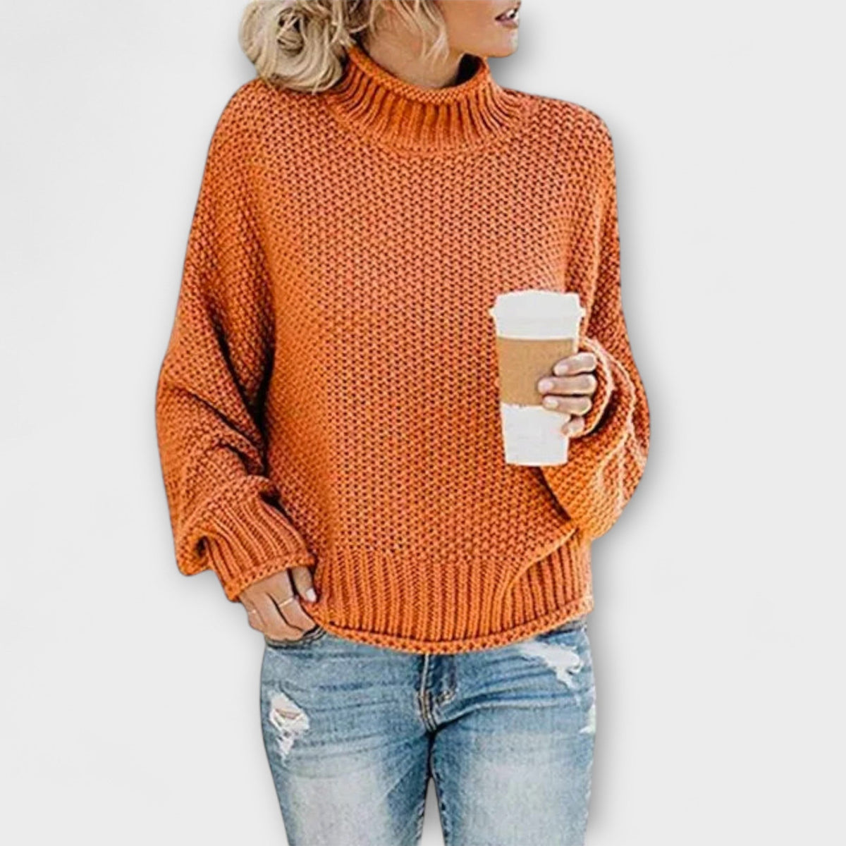 Fleur Rousse - Pull Col Roulé Épais Crème