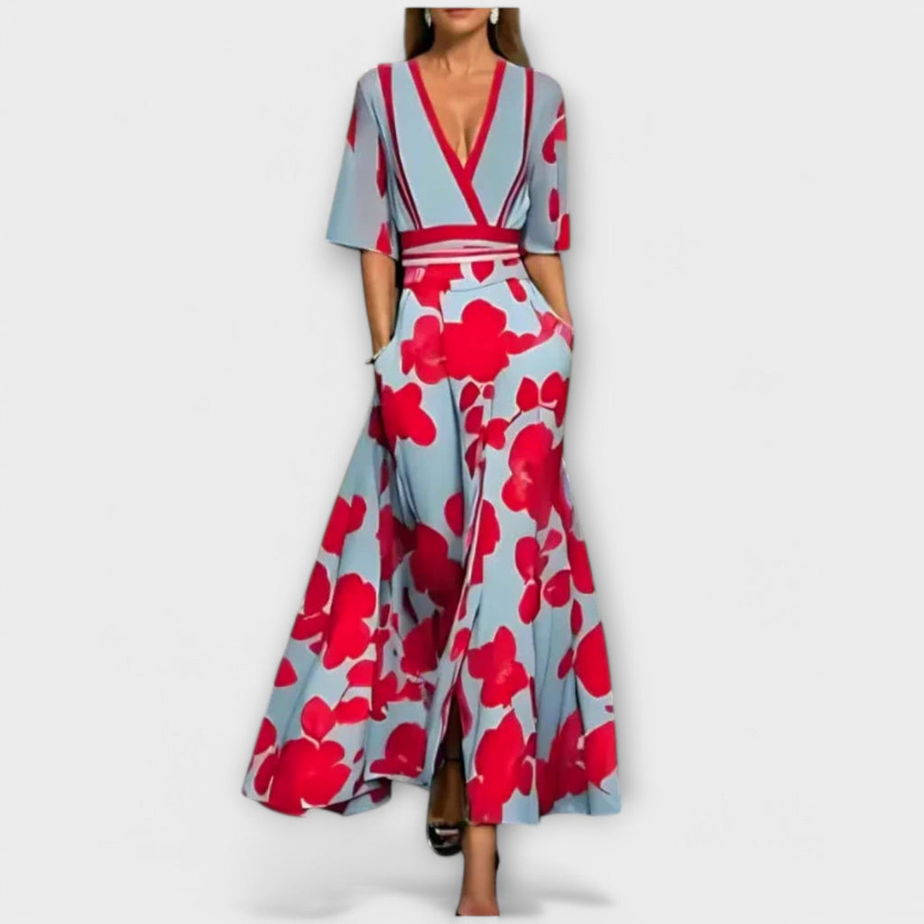Elise - Robe Fourreau Colorée à Motif Roses