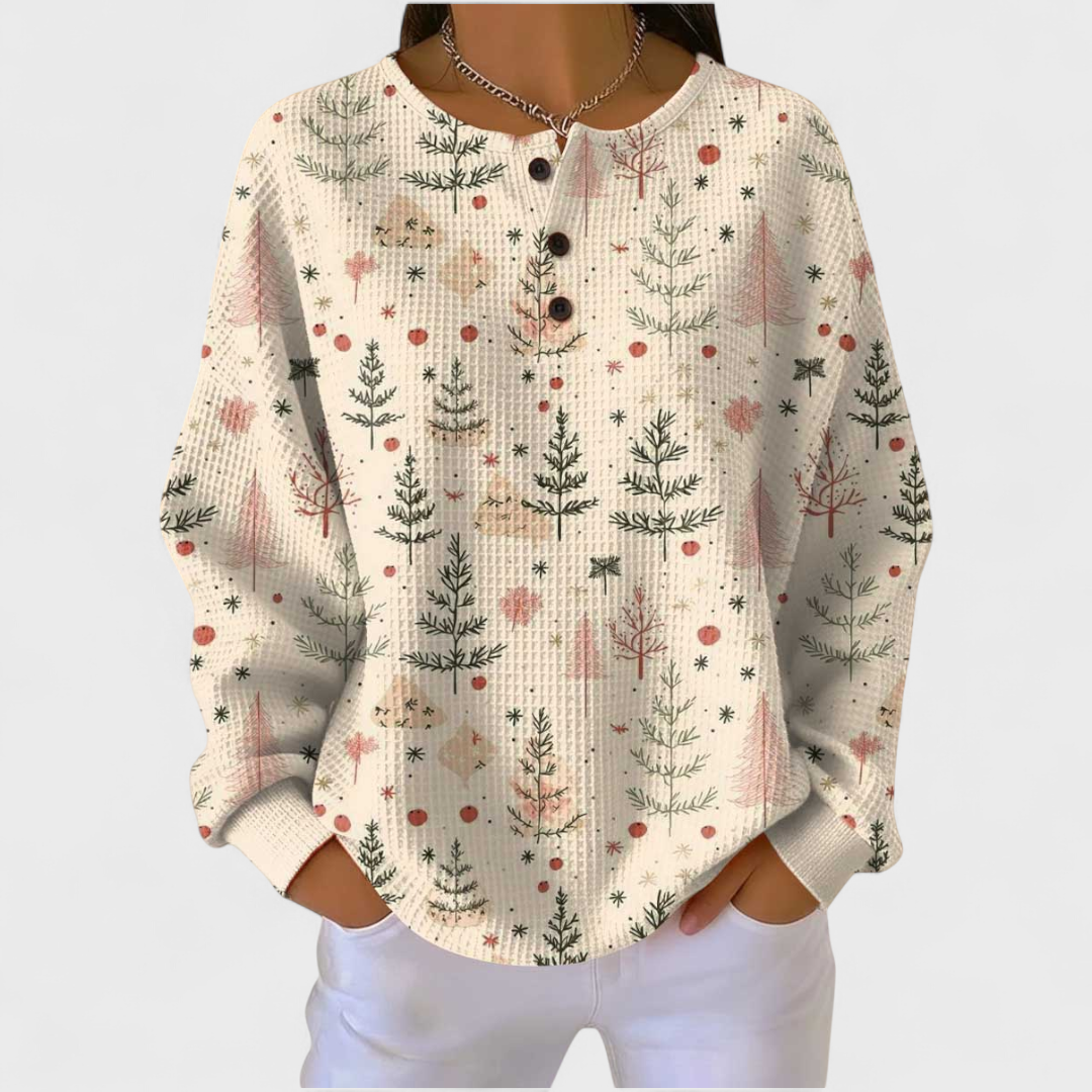 Mathilde - Pull Crème à Discret Motif Sapin