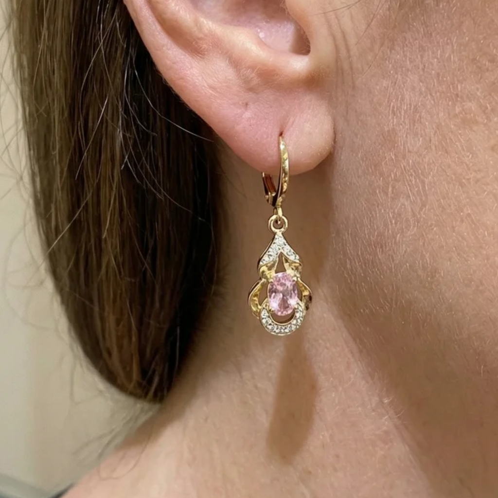 Boucles d’oreilles goutte « Clair de lune rosé » | Doré