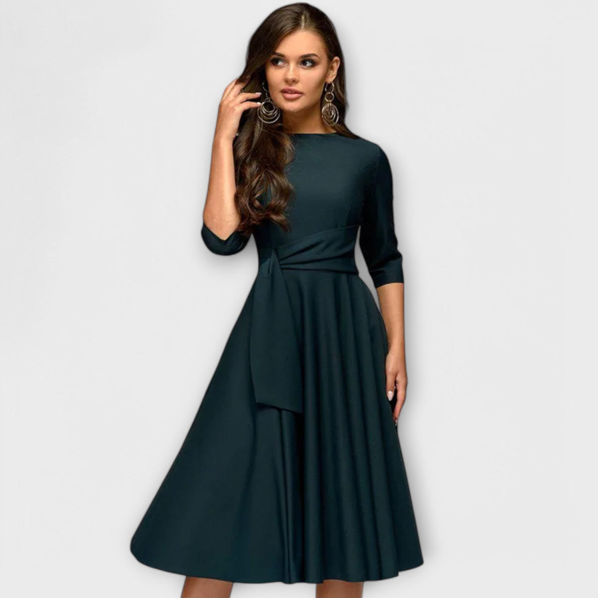 Robe Swing Élégante Vert Foncé