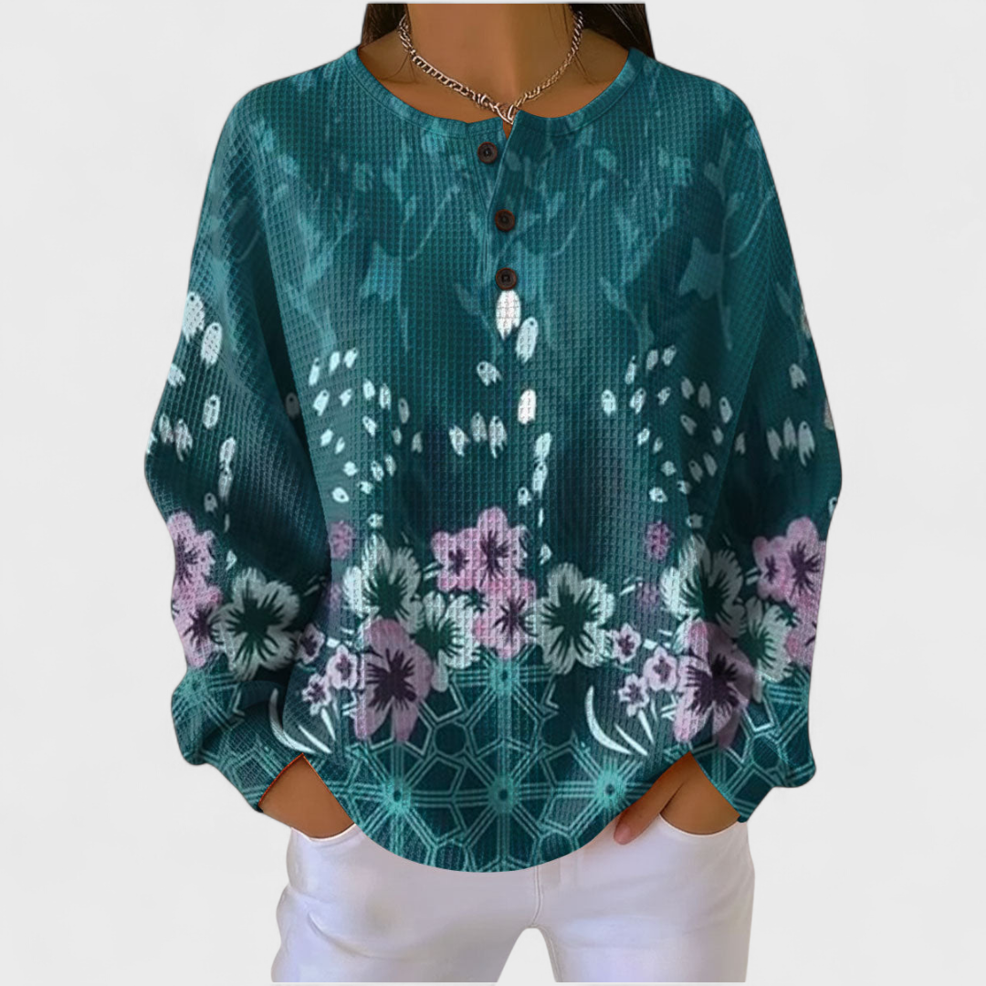 Nora - Pull Bleu Pétrole à Motif Floral