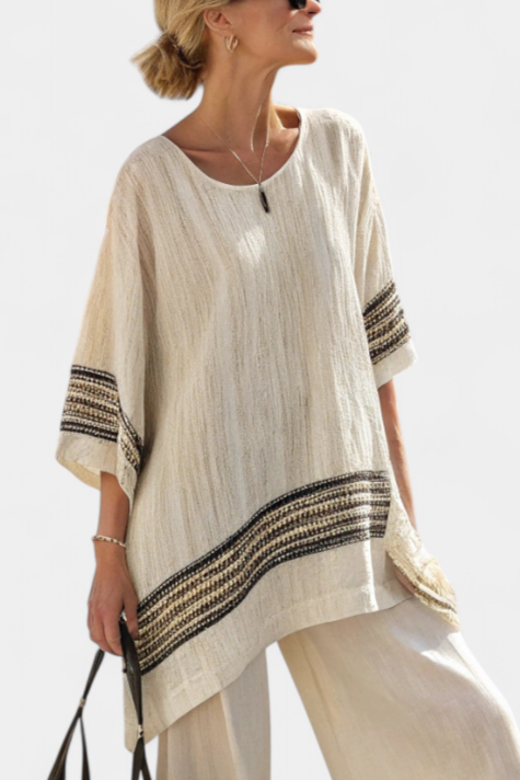 Noémia - Ensemble Élégant Beige en Lin et Bambou