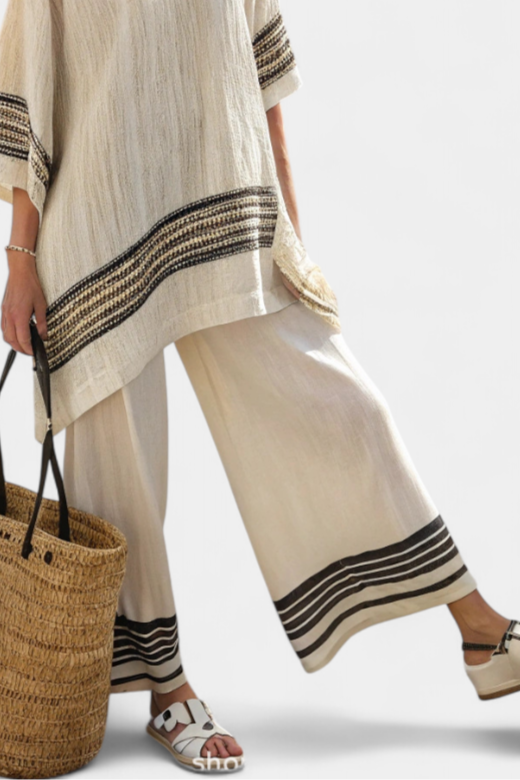 Noémia - Ensemble Élégant Beige en Lin et Bambou
